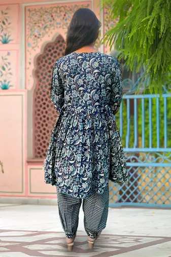 Printed Dori Embroidered Flared Kurta With Sharara & Dupatta