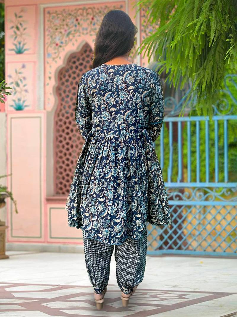 Printed Dori Embroidered Flared Kurta With Sharara & Dupatta