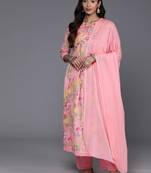 Women Floral Printed Empire Mirror Work Pure Cotton Kurta with Trousers & Dupatta