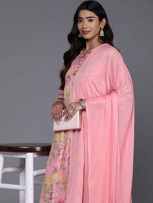 Women Floral Printed Empire Mirror Work Pure Cotton Kurta with Trousers & Dupatta 5