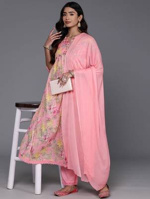 Women Floral Printed Empire Mirror Work Pure Cotton Kurta with Trousers & Dupatta 8