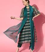Teal Poly Georgette Kaftan Kurta Set