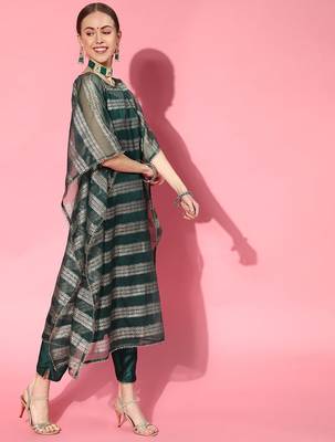 Teal Poly Georgette Kaftan Kurta Set 2