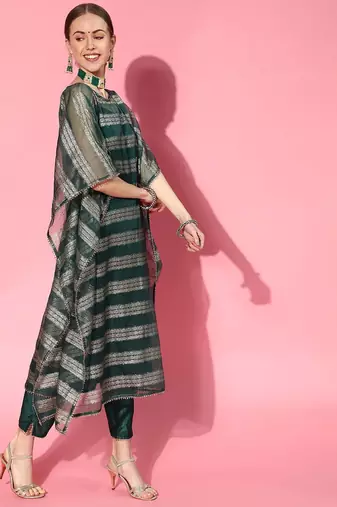 Teal Poly Georgette Kaftan Kurta Set