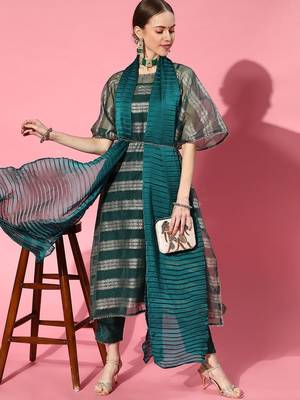 Teal Poly Georgette Kaftan Kurta Set 3