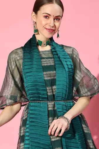 Teal Poly Georgette Kaftan Kurta Set
