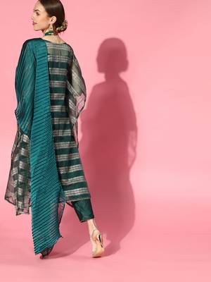 Teal Poly Georgette Kaftan Kurta Set 5