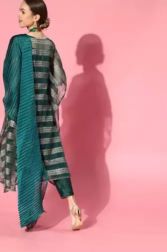 Teal Poly Georgette Kaftan Kurta Set