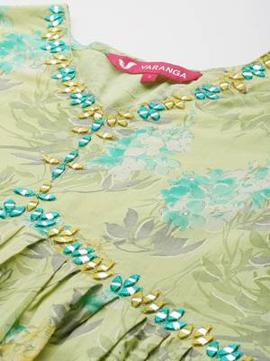 Women Floral Printed Empire Mirror Work Pure Cotton Kurta with Trousers & Dupatta 2