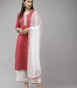 Women Red & White Ethnic Motifs Printed Kurta with Palazzos & With Dupatta