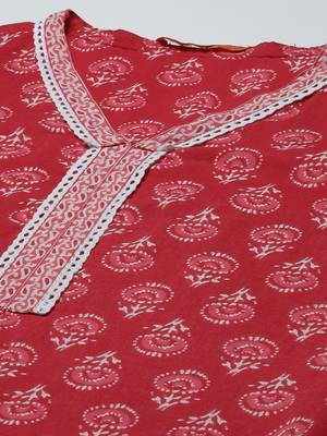 Women Red & White Ethnic Motifs Printed Kurta with Palazzos & With Dupatta 2