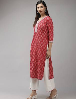 Women Red & White Ethnic Motifs Printed Kurta with Palazzos & With Dupatta 5