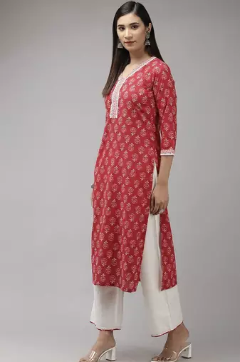 Women Red & White Ethnic Motifs Printed Kurta with Palazzos & With Dupatta