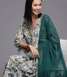 Women Printed Pleated Silk Georgette Kurta with Trousers & Dupatta