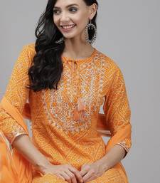 Women Orange Bandhani Print Gotta Patti Kurta with Palazzos & Dupatta