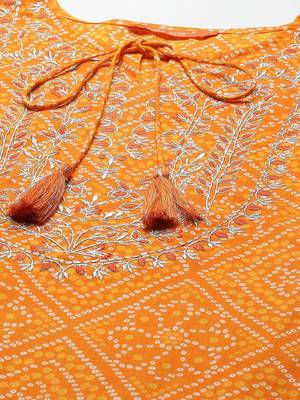Women Orange Bandhani Print Gotta Patti Kurta with Palazzos & Dupatta 3