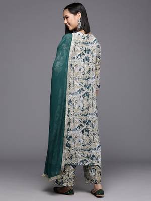 Women Printed Pleated Silk Georgette Kurta with Trousers & Dupatta 7