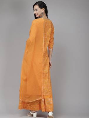 Women Orange Bandhani Print Gotta Patti Kurta with Palazzos & Dupatta 8