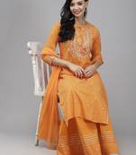 Women Orange Bandhani Print Gotta Patti Kurta with Palazzos & Dupatta
