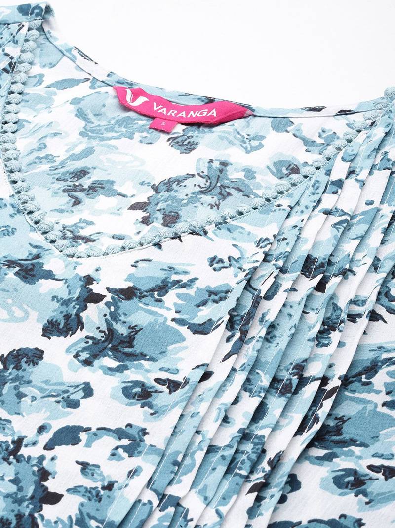 Women Floral Printed Regular Silk Crepe Kurta with Trousers