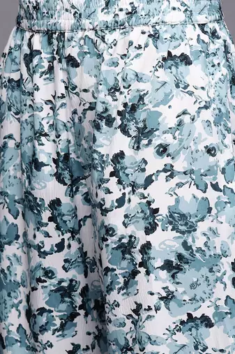 Women Floral Printed Regular Silk Crepe Kurta with Trousers