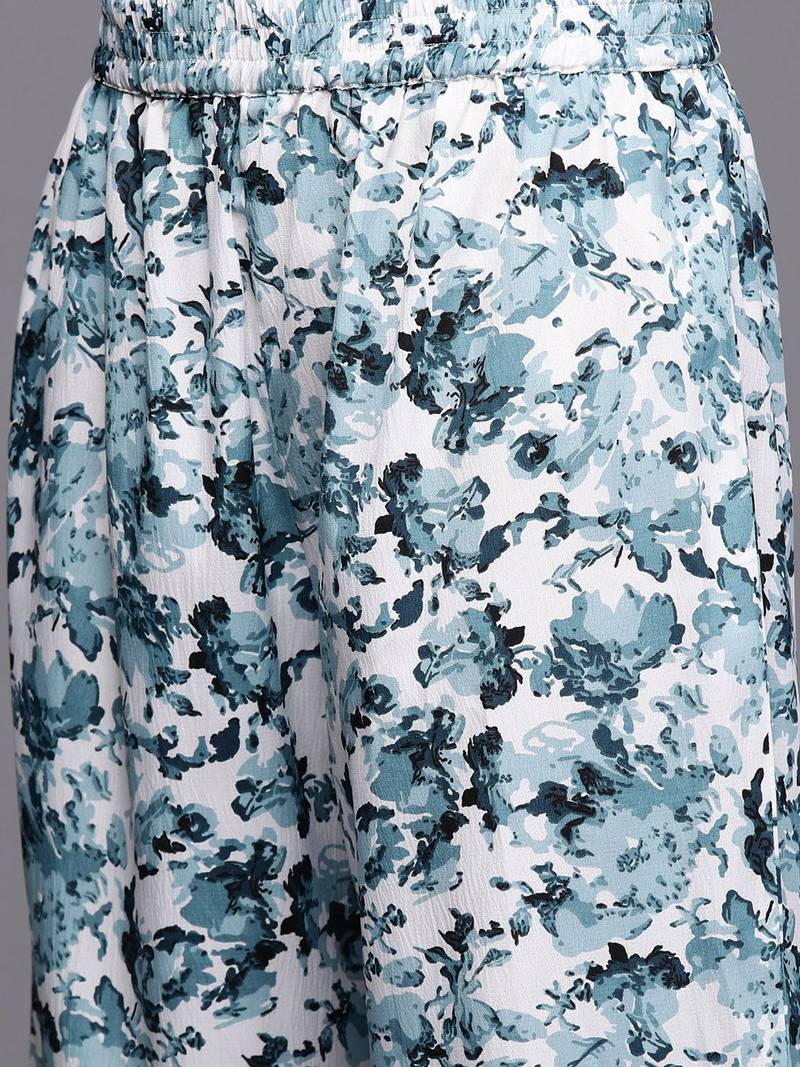 Women Floral Printed Regular Silk Crepe Kurta with Trousers
