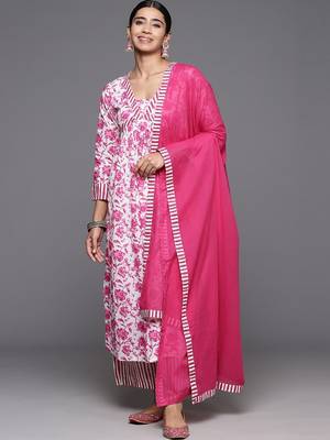 Printed Empire Kantha Work Pure Cotton Kurta with Palazzos & Dupatta 1