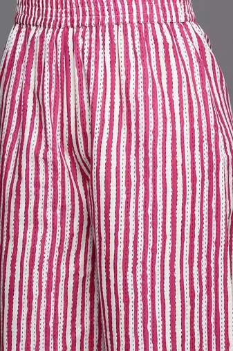 Printed Empire Kantha Work Pure Cotton Kurta with Palazzos & Dupatta