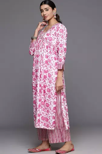 Printed Empire Kantha Work Pure Cotton Kurta with Palazzos & Dupatta