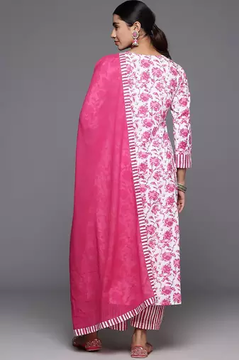 Printed Empire Kantha Work Pure Cotton Kurta with Palazzos & Dupatta