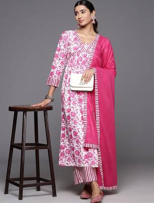 Printed Empire Kantha Work Pure Cotton Kurta with Palazzos & Dupatta 7
