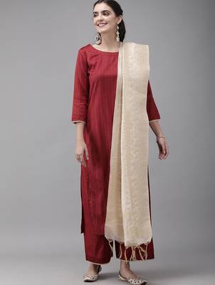 Women Maroon Panelled Liva Kurta with Trousers & With Dupatta 1