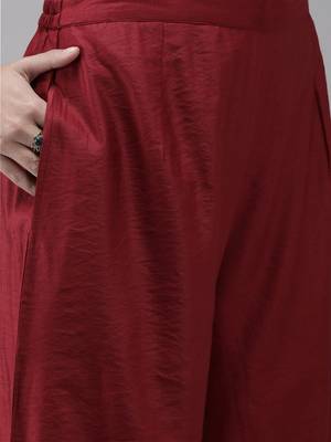 Women Maroon Panelled Liva Kurta with Trousers & With Dupatta 3