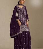 Purple embroidered chinon semi-stitched sharara salwar suit