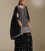 Black embroidered chinon semi-stitched sharara salwar suit