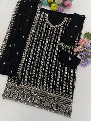 Black embroidered chinon semi-stitched sharara salwar suit 3