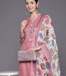 Women Floral Embroidered Regular Thread Work Linen Kurta with Trousers & Dupatta