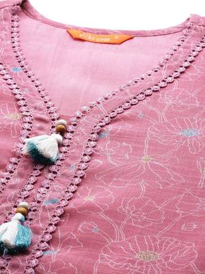 Women Floral Embroidered Regular Thread Work Linen Kurta with Trousers & Dupatta 3