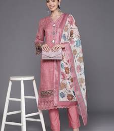 Women Floral Embroidered Regular Thread Work Linen Kurta with Trousers & Dupatta