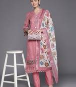 Women Floral Embroidered Regular Thread Work Linen Kurta with Trousers & Dupatta