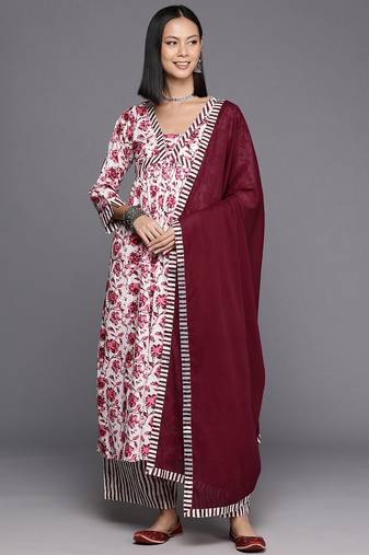 Women Printed Pure Cotton Kurta With Palazzos & Dupatta