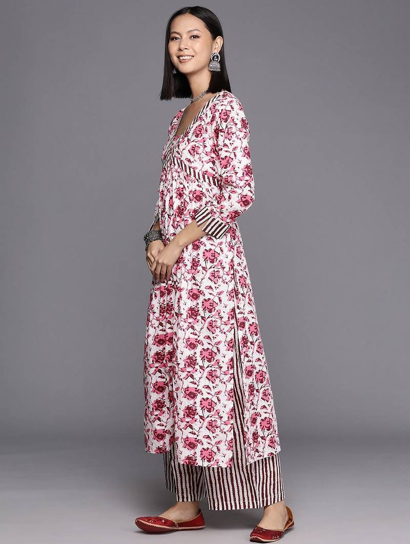 Women Printed Pure Cotton Kurta With Palazzos & Dupatta