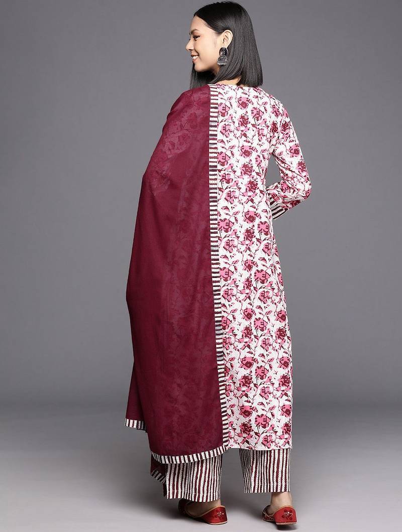 Women Printed Pure Cotton Kurta With Palazzos & Dupatta