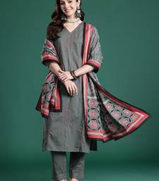 Embroidered Thread Work Pure Cotton Kurta with Trousers & With Dupatta