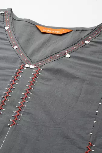 Embroidered Thread Work Pure Cotton Kurta with Trousers & With Dupatta