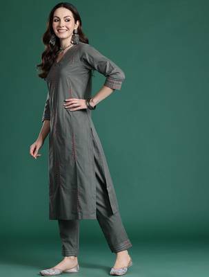 Embroidered Thread Work Pure Cotton Kurta with Trousers & With Dupatta 5