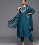 Ethnic Motifs Embroidered Regular Sequinned Kurta with Trousers & Dupatta