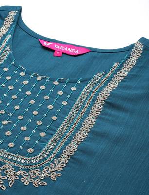 Ethnic Motifs Embroidered Regular Sequinned Kurta with Trousers & Dupatta 2