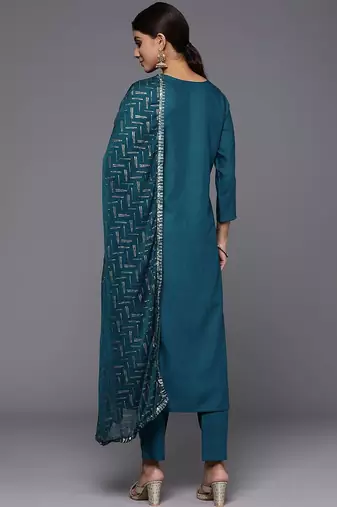Ethnic Motifs Embroidered Regular Sequinned Kurta with Trousers & Dupatta