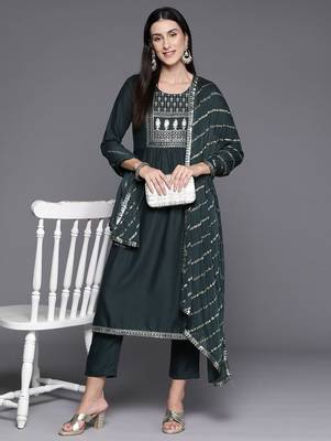 Women Ethnic Motifs Yoke Design Regular Sequinned Kurta with Trousers & Dupatta 1